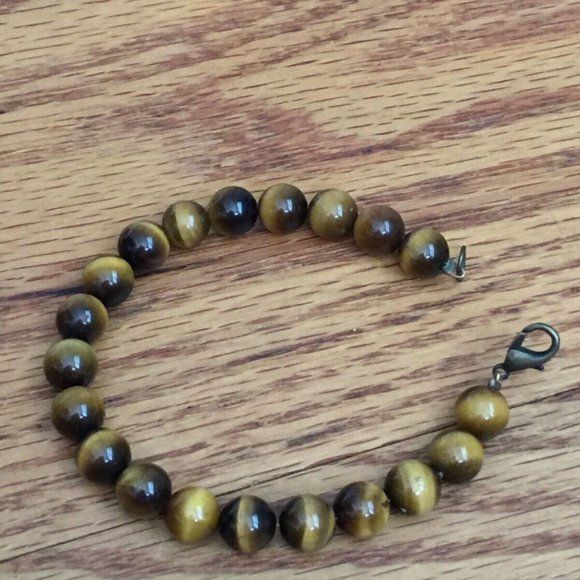 VINTAGE 90s TIGER EYE BEADED BRACELET 6mm HANDMADE WOMENS - Picture 4 of 8